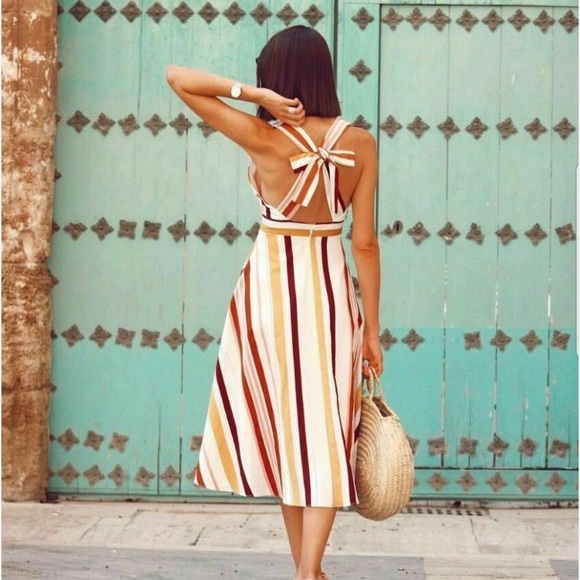 Zara TRF Collection Striped Tie Back Surplice Midi Dress Size XS - Picture 2 of 11